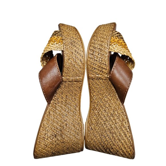 Sotto Sotto Woven Straw & Brown Leather Wedge‎ Sandals Size 38 7 Made In Italy - Picture 9 of 13